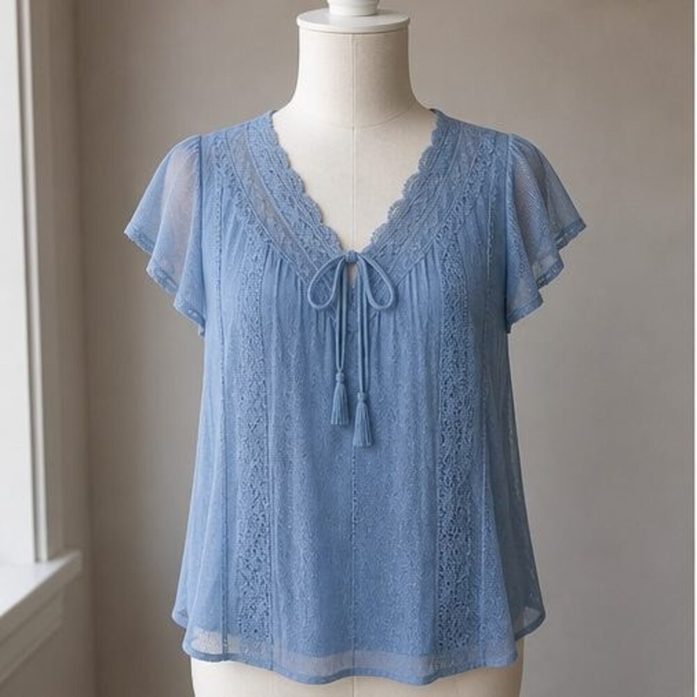Blue Ruffle Blouse